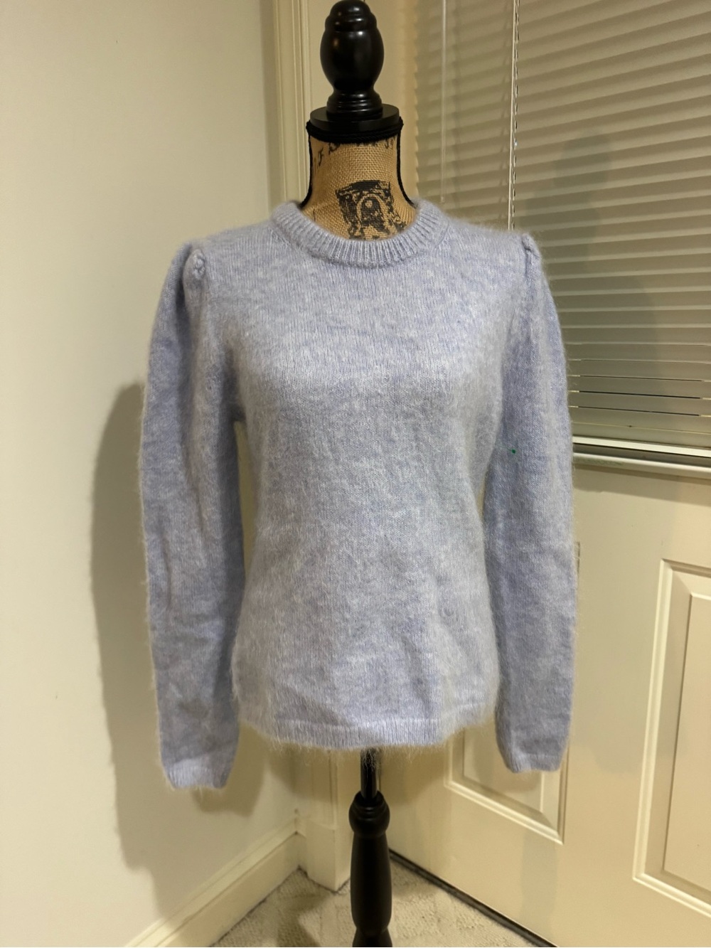 H&M Light Blue Fuzzy Mohair Wool blend Crewneck Sweater size M